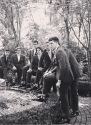groomsmen at fountain